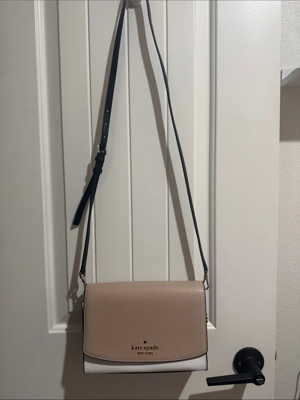 kate spade Two-Tone Leather Crossbody in Blush and White with Black Strap